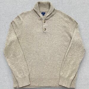 J Crew Sweater Men's XL Beige Knit Shawl Collar Wool Blend Pullover Grandpacore